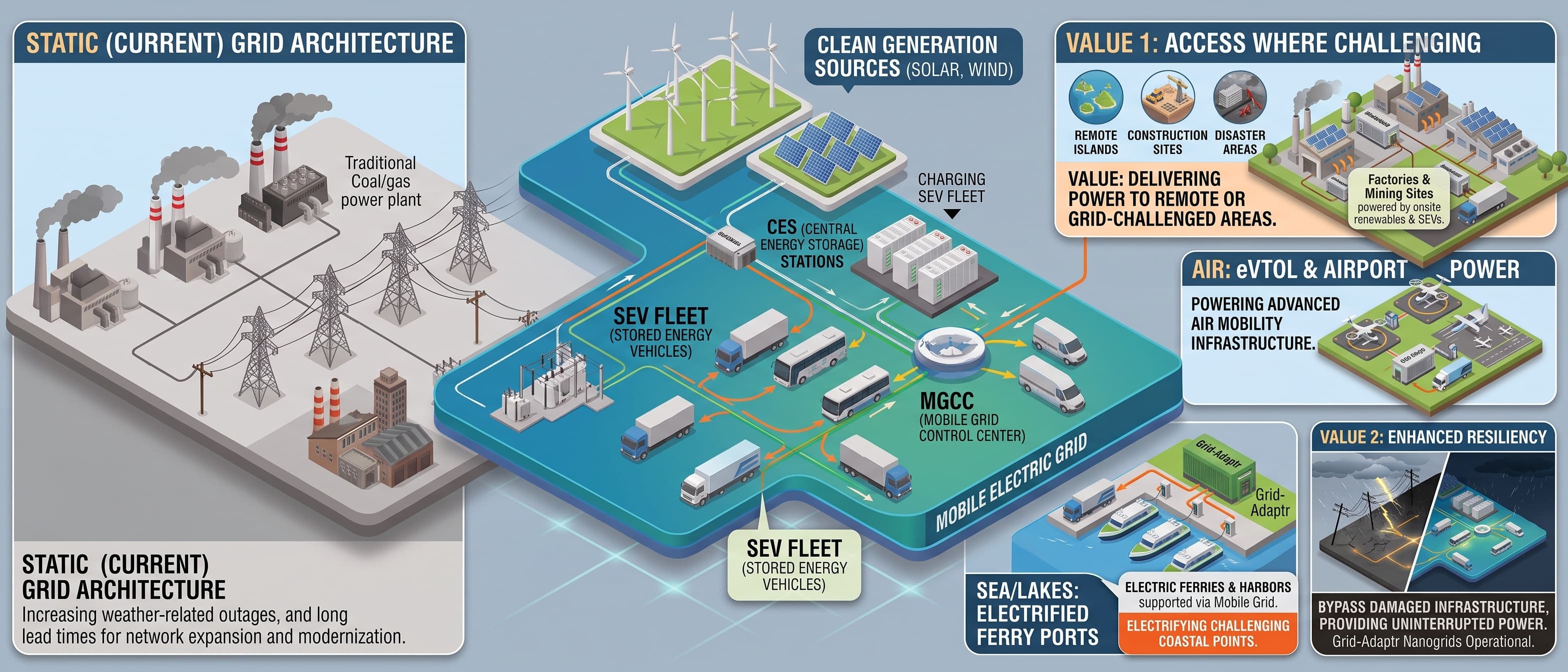The Mobile Electric Grid (MEG) Architecture Diagram and Value Proposition